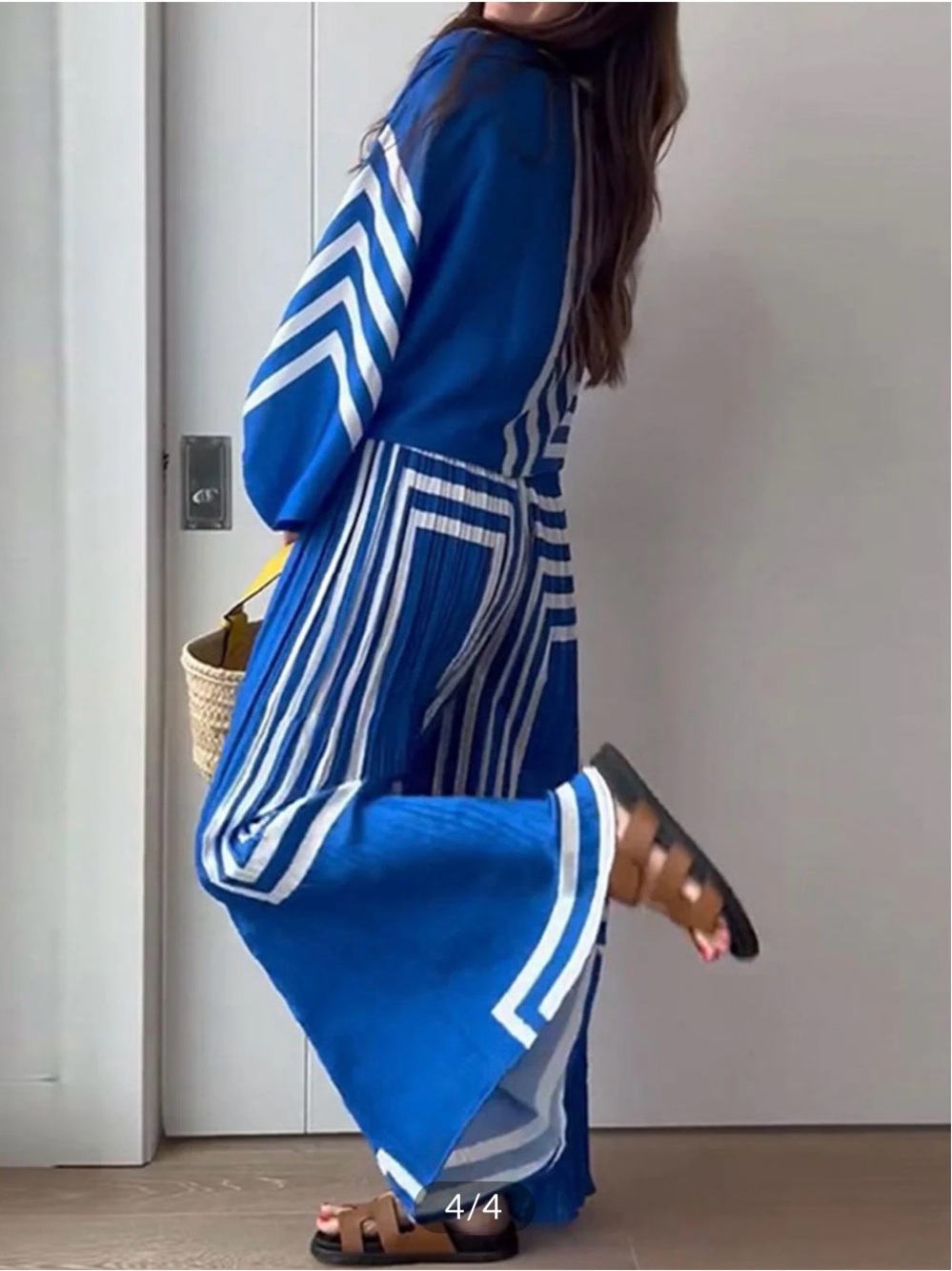 Commense Blue & White Wide-Leg Striped Set Pants - Picture 2 of 5